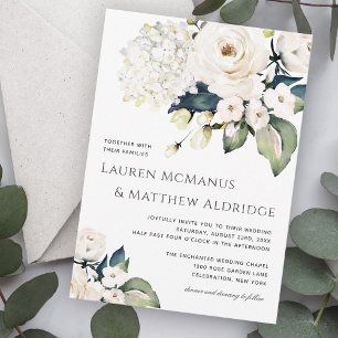Convites Casamento Floral Elegante em Aquarela Branca