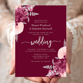 Convites Casamento Floral Elegante em Burgundy e Prata