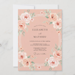 Convites Casamento Floral Elegante em Pêssego