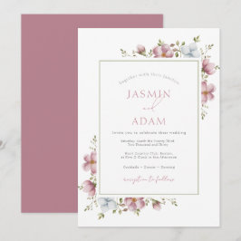 Convites Casamento Floral Elegante em Rosa Poeirento