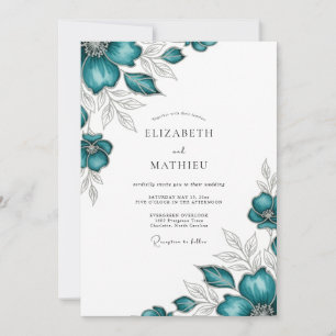 Convites Casamento Floral Elegante em Verde Água