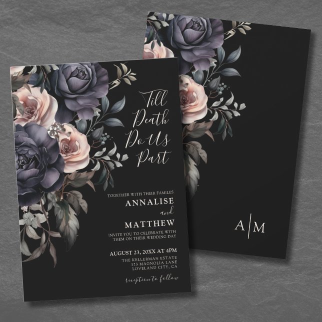 Convites Casamento Floral Elegante Gótico Rosas (Gothic Elegant Roses Floral Wedding Invitation )