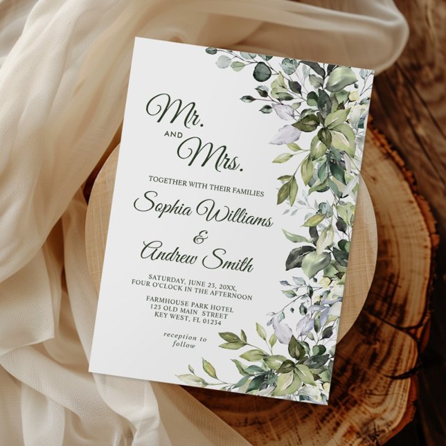 Convites Casamento Floral Elegante Greenery (Criador carregado)
