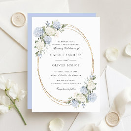 Convites Casamento Floral Elegante Hortênsia Azul Verdura