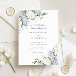 Convites Casamento Floral Elegante Hortênsia Azul Verdura