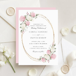 Convites Casamento Floral Elegante Hortênsia Rosa Verde