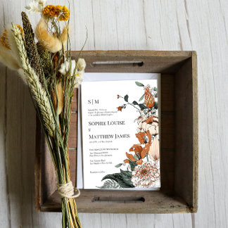 Convites Casamento Floral Elegante Laranja & Verde