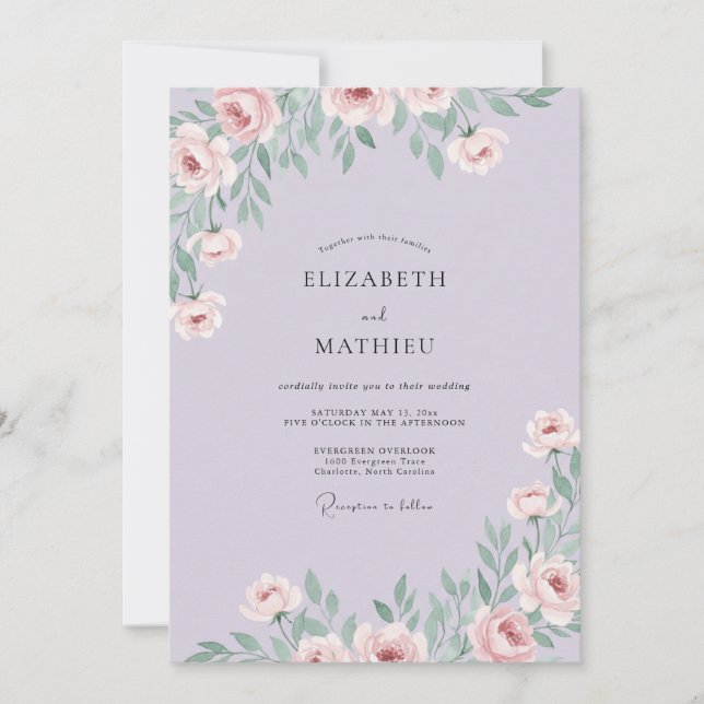 Convites Casamento Floral Elegante Lavanda (Frente)