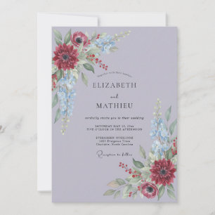 Convites Casamento Floral Elegante Lavanda Carmesim