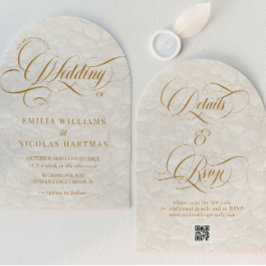 Convites Casamento Floral Elegante Marfim Tudo Em Um