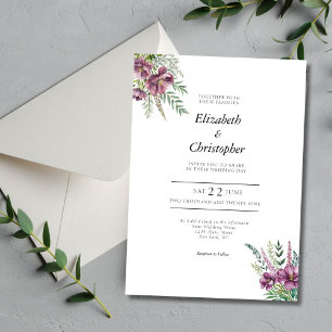 Convites Casamento Floral Elegante Moderno em Tons de Roxo 