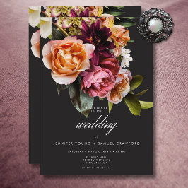 Convites Casamento Floral Elegante Moody Burgundy e Rosa
