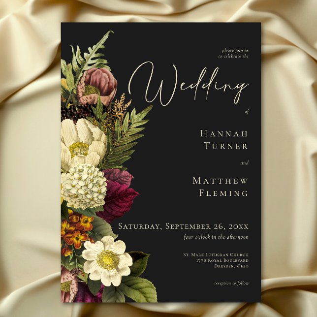 Convites Casamento Floral Elegante Moody Jewel Vintage (Elegant Moody Jewel Vintage Floral Wedding Invitation)