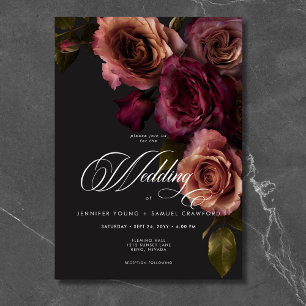 Convites Casamento Floral Elegante Moody Rust & Burgundy