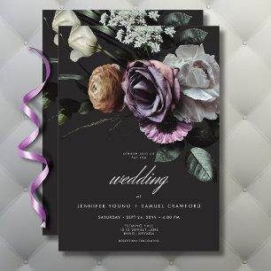 Convites Casamento Floral Elegante Moody Twilight Muted