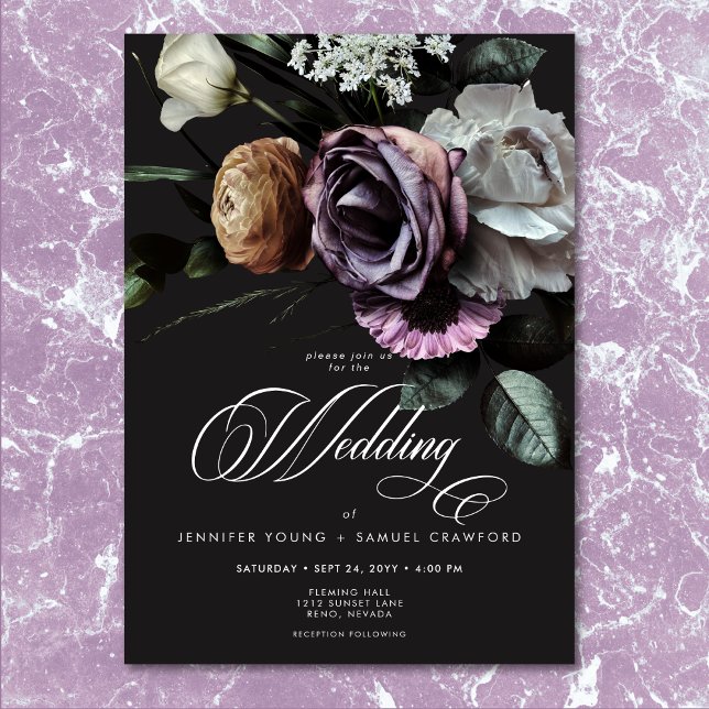 Convites Casamento Floral Elegante Moody Twilight Muted (Elegant Moody Twilight Muted Floral Wedding)