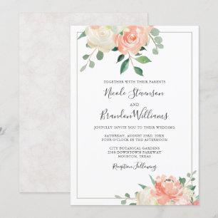 Convites Casamento Floral Elegante Pessegueiro e Esbranquiç