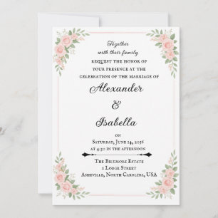 Convites Casamento Floral Elegante Rosa Bege e Verde Sage