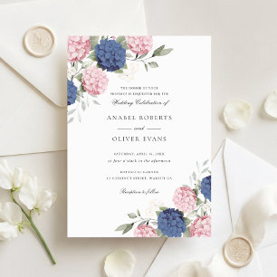 Convites Casamento Floral Elegante Rosa e Azul Marinho Hydr