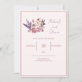 Convites "Casamento Floral Elegante Rosa e Roxo"