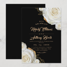 Convites Casamento Floral Elegante Rosa Preto Branco e Dour
