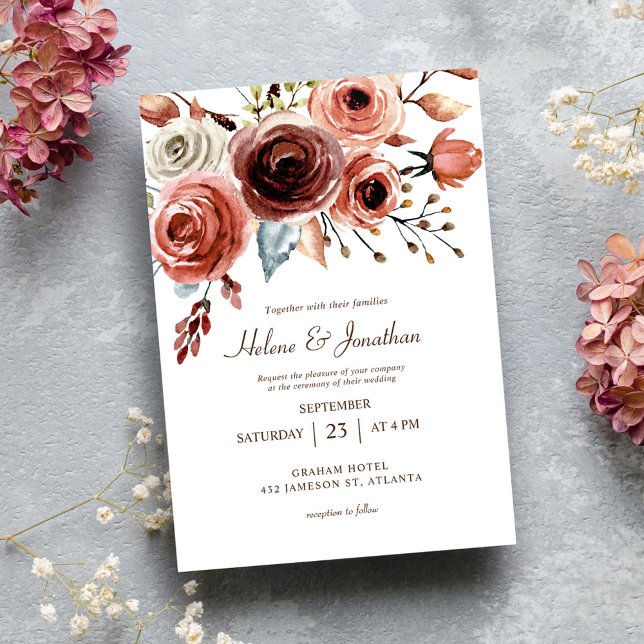 Convites Casamento Floral Elegante Rustic Burgundy (Floral Elegant Rustic Burgundy Wedding Invitation)