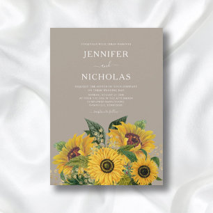 Convites Casamento Floral Elegante Taupe