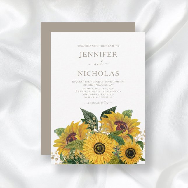 Convites Casamento Floral Elegante Taupe (Criador carregado)