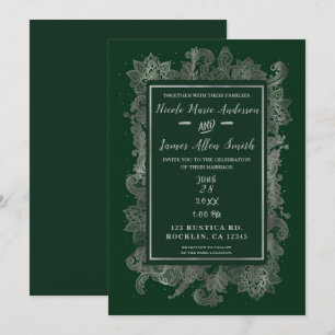 Convites Casamento Floral Elegante Verde Esmeralda Escuro e