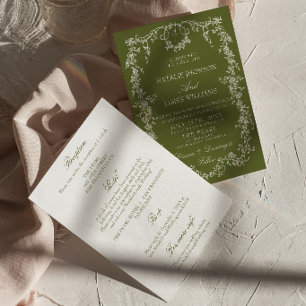Convites Casamento Floral Elegante Verde Oliva Tudo Em Um