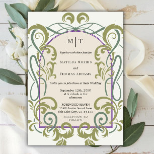 Convites Casamento Floral Elegante Vintage Art Nouveau