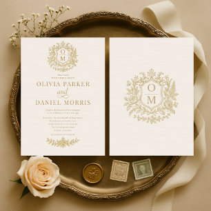 Convites Casamento Floral Elegante Vitoriano Francês Dourad