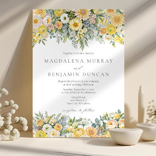 Convites Casamento Floral em Amarelo Manteiga e Verde Salvi