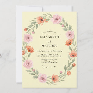 Convites Casamento Floral em Amarelo Suave de Pêssego