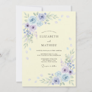 Convites Casamento Floral em Aquarela Arejada Amarelo Pálid