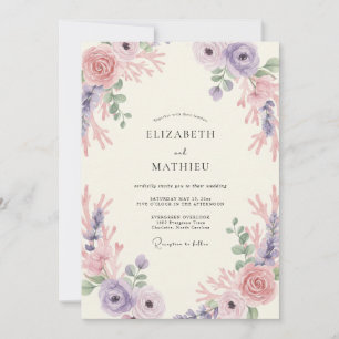 Convites Casamento Floral em Aquarela Arejada de Lavanda