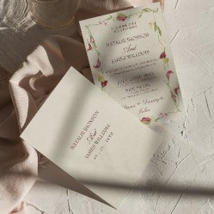 Convites Casamento Floral em Aquarela Art Nouveau Retrô