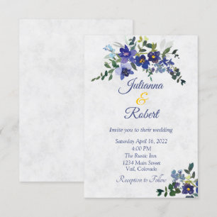 Convites Casamento floral em aquarela azul e amarelo