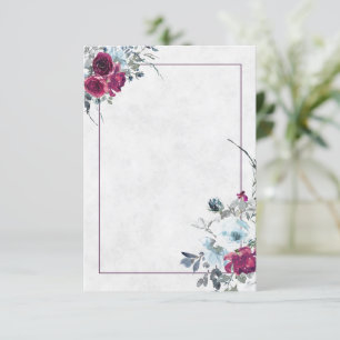 Convites Casamento floral em aquarela azul e Borgonha em br