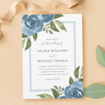 Casamento Floral em Aquarela Azul Elegante e Empol