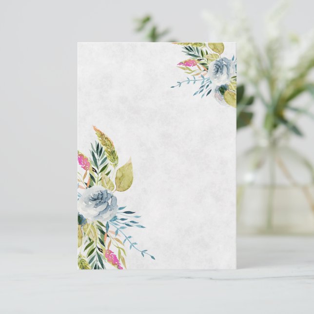 Convites Casamento floral em aquarela azul em branco  (Em pé/Frente)