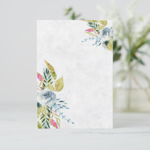 Convites Casamento floral em aquarela azul em branco