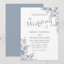 Casamento Floral em Aquarela Azul Empoeirado Elega