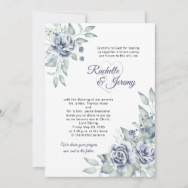 Convites Casamento Floral em Aquarela Azul Marinho Elegante