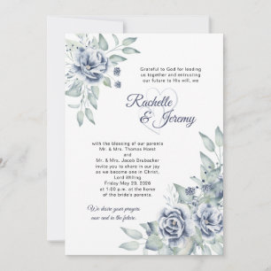 Convites Casamento Floral em Aquarela Azul Marinho Elegante