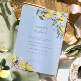 Convites Casamento Floral em Aquarela Azul Pastel Cítrico