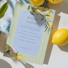 Convites Casamento Floral em Aquarela Azul Pastel Cítrico