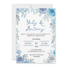 Casamento Floral em Aquarela Azul Poeirento Cinza 