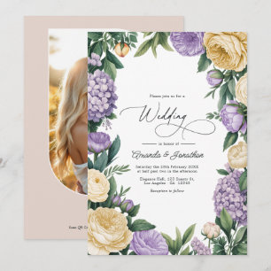 Convites Casamento Floral em Aquarela Bege e Malva