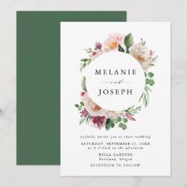 Convites Casamento Floral em Aquarela Boho Blush & Rosa
